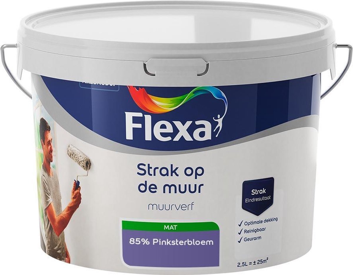 FLEXA - Strak op de muur - Muurverf - Mengcollectie - 85% Pinksterbloem - 2,5 liter