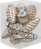 Othmar Decorations Kersthangers - dennenappels - 12 ST - licht champagne - glas - 6 cm
