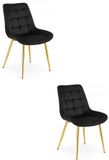 LEOBERT Set van 2 eetkamerstoelen BERA - Zwart fluweel - Gouden metalen poten