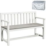 WONDERMAKE® Weerbestendige houten tuinbank met hoes, moderne 2-zits houten bank, massief houten tuinbank, natuurlijk hout, wit/grijs
