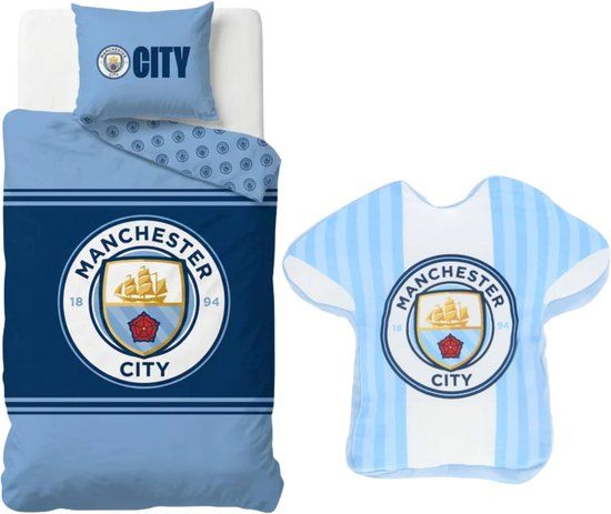 4KidsOnly Manchester City dekbedovertrek + gevormd kussn