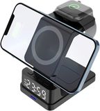 Merkloos / Sans marque HORCONDORM S.R.L. Digitale wekker, telefoonoplaadstation, ruimtebesparend, oplaadstandaard met tijdweergave, snellaadstation, voor school, reizen, zakenreizen, werkruimte, thuis, slaapkamer - zwart
