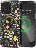 kwmobile Kristalheldere hardcase compatibel met Apple iPhone 16 Pro Hoesje – compatibel met MagSafe – Acryl hoesje met TPU-rand – Charmante bloemen design