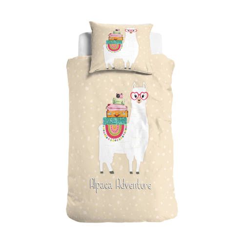 Little Monster katoenen dekbedovertrek 1 persoons Alpaca Adventure (140x220 cm) - Beige