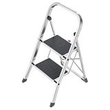 Hailo K70 StandardLine aluminium opstapladder - 2 grote stalen treden met antislipmatten belastbaar tot 150 kg - trapladder met klapbeveiliging - bijzonder licht en eenvoudig op te bergen - zilver