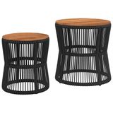 vidaXL Tuinbijzettafels, 2 stuks, met houten blad, polyrattan, zwart
