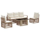vidaXL Tuinbankenset 6 st Beige en Crème Wit poly rattan