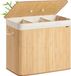 Songmics Wasmand met deksel, 3 compartimenten, 170 liter, bamboe, opvouwbaar, afneembaar en machinewasbaar, waszak met handgrepen, natuurlijke kleur LCB013Y01