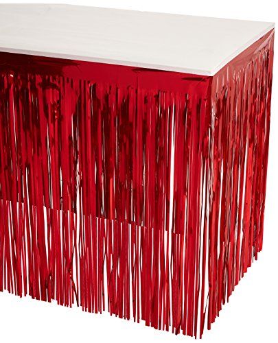 Beistle Metallic franje rok voor rechthoekige tafels - banketten en parade float benodigdheden - verjaardagsfeestje kerstvakantie thema decoraties, 76 cm x 14', rood