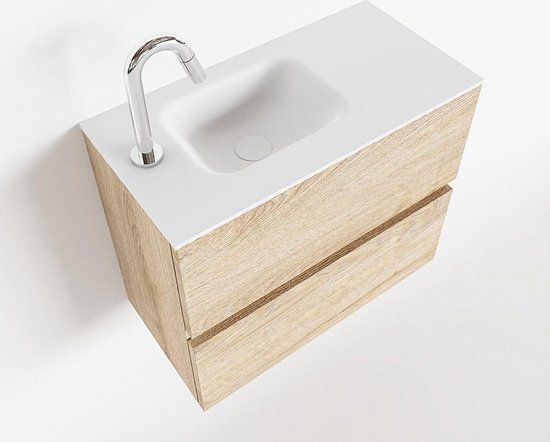 MONDIAZ ADA 60cm Toiletmeubel - Washed Oak - Talc Wastafel Links