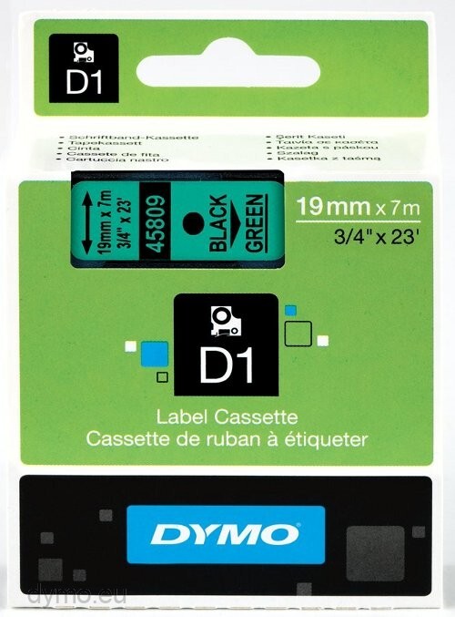 DYMO D1® -Standard Labels - Black on Green - 19mm x 7m