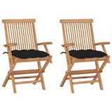 vidaXL Fauteuils de jardin 8 pcs avec coussins noirs bois de teck massif