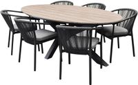 AVH-Collectie Apollo Salvador dining tuinset ovaal 220x115xH75 cm 7-delig polywood touw antraciet