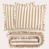 NOUS Living katoenen gestreepte ruffle lits-jumeaux dekbedovertrek 240x220 cm - beige
