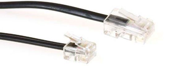 Intronics ACT Zwarte 5 meter platte telefoonkabel met RJ11 en RJ45 connectoren
