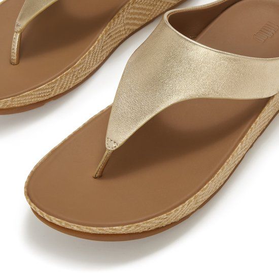 FitFlop Lulu Lux Graphic-Weave Leather Toe-Post Sandals Dames Sandalen - Metallic Beige