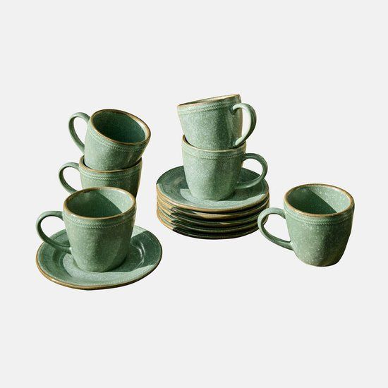 LOBERON Kopje met schoteltje set van 6 Norrvik groen