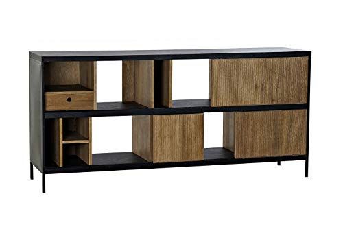 DRW buffet met 3 deuren en 1 lade van metaal en essenhout, 160 x 40 x 75 cm, natuurlijk zwart