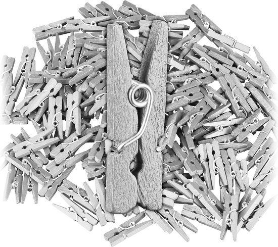 Merkloos Relaxdays mini houten wasknijpers - set van 400 - zilver