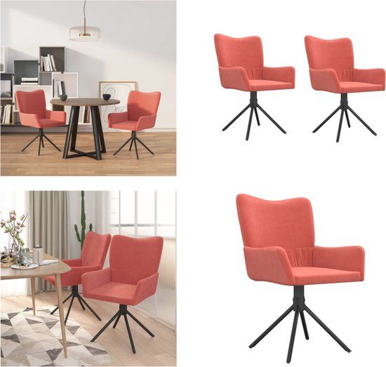 vidaXL Eetkamerstoelen draaibaar 2 st fluweel roze