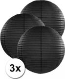 Merkloos 3 zwarte lampionnen 50 cm