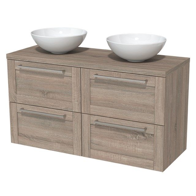 Maxaro Badkamermeubel voor Waskom 120cm Modulo Plato Eiken 4 Lades Kader