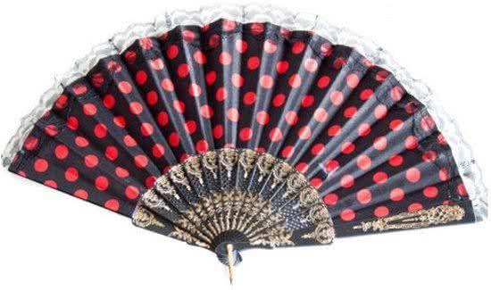 Spaanse flamenco waaier bij Spaanse jurk zwart rood kant