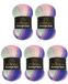 Wollbiene Moonlight Batik Breiwol, 5 x 100 g, totaal 500 g, 20% Turkse wol, kleurverloop (3090 paars, groen, roze)