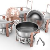 VEVOR Bain-marie avec 4 bacs de taille standard, distributeur chauffant rond de restauration avec couvercle, réservoir de combustible et bac à eau pour mariages, fêtes, or rose 4,7 l