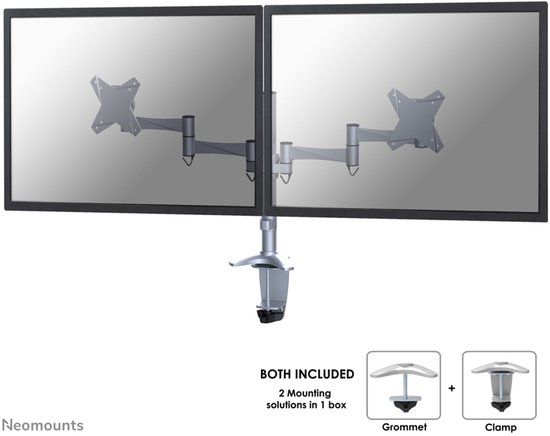 Neomounts FPMA-D1330DSILVER Monitorarm 2 schermen - 10-27" - 0-9 kg/scherm - zilver
