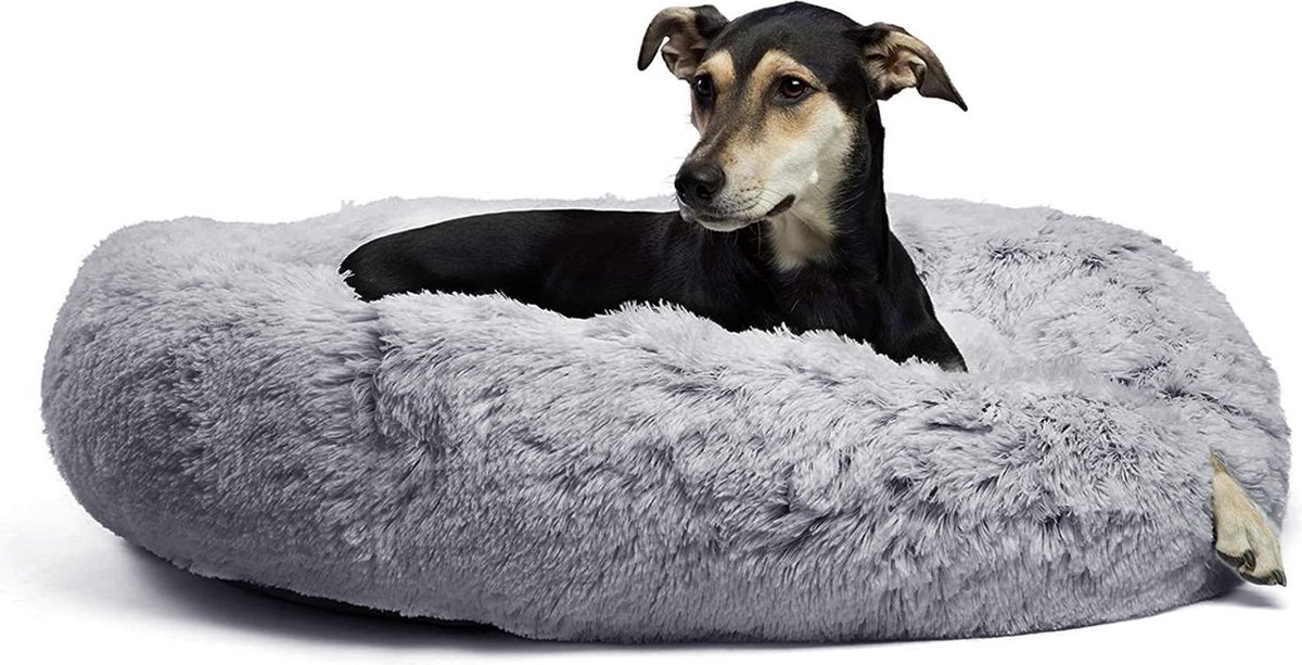 Pet Perfect Donut Hondenmand - Zacht Pluche Hondenmanden - 80 x 80cm - Antislip - Kattenmand - Grijs grijs