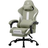 GTPLAYER Gaming stoel, bureaustoel, ergonomische gamingstoel met hoofdsteun en cloud-lendenkussen, gevoerde gamingstoel met voetensteun, draaistoel, 150 kg capaciteit, groen