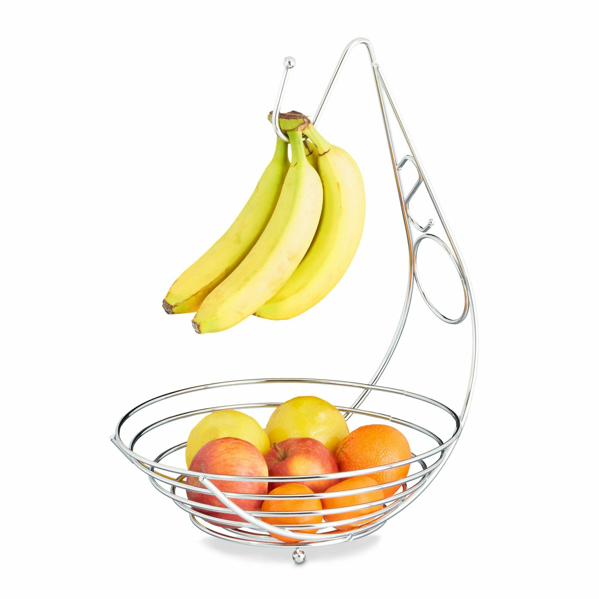 Merkloos Fruitschaal met bananenhouder - 42 x 29,5 x 32 cm - metaal - zilver