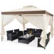 COSTWAY Pavillon, 3 x 3 x 2,65 mètre, tente de réception pour le jardin, résistant à l'eau, tente de jardin avec 4 parois latérales et moustiquaire, tente de fête avec protection UV 50+, beige