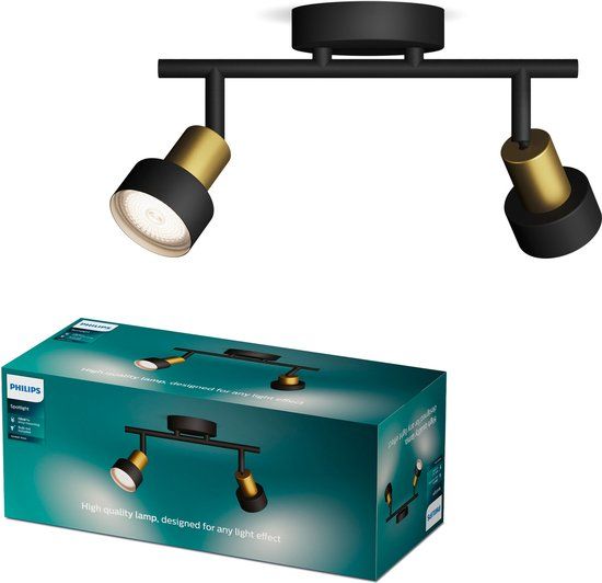 Philips Conduit Spot - Plafondspot - Zwart/Messing - 2x GU10