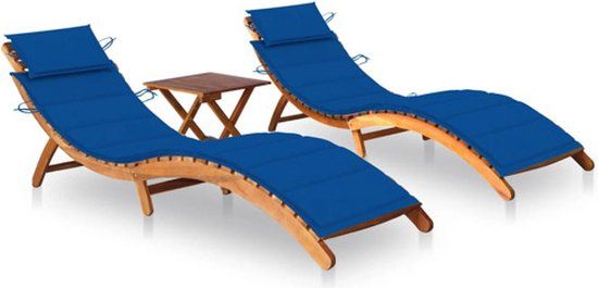 vidaXL Ligbedden 2 st met tafel en kussens massief acaciahout