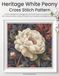 Heritage White Peony Cross Stitch Pattern