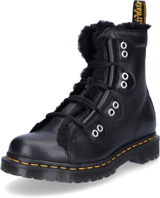 Dr. Martens 1460 Lace To Toe Fur Lined Zwart Leer Unisex Laarzen Maat 36