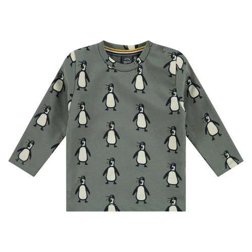 Babyface Babyface baby sweater met all over print groen/ivoor/zwart