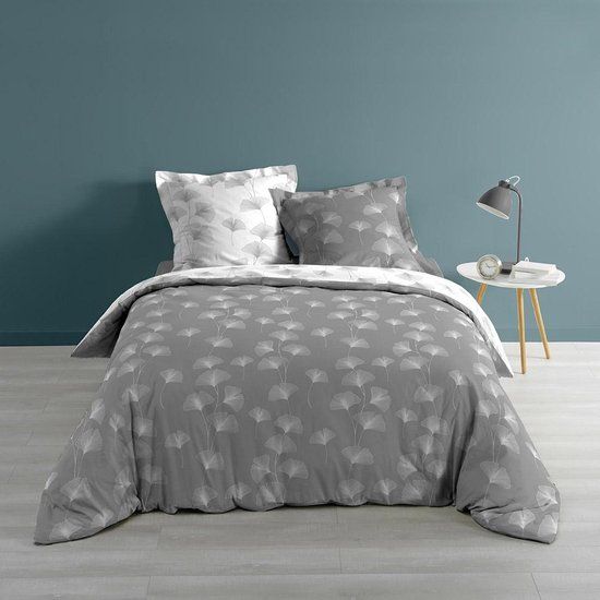 Dekbedovertrek Grey Flower - 260x240 cm - Katoen - Grijs/Wit - Tweepersoons