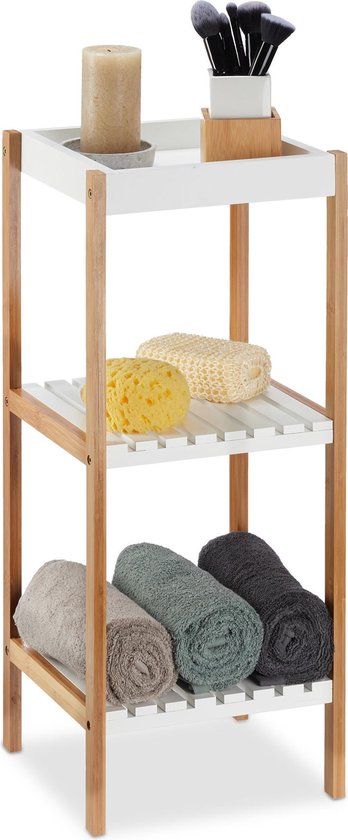 Badkamerrek - 3 etages - bamboe & MDF - wit - keukenrek - 72x30x29 cm