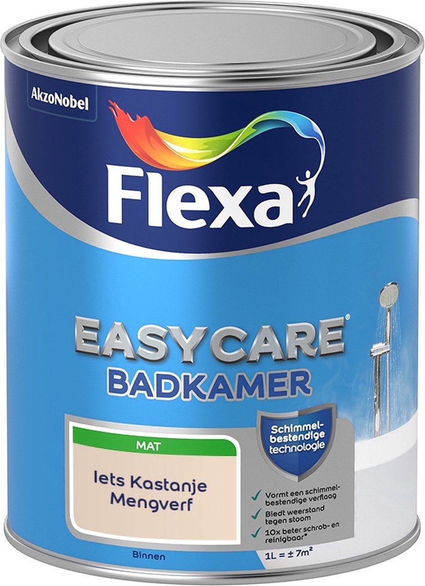 FLEXA Easycare Muurverf - Badkamer - Mat - Mengkleur - Iets Kastanje - 1 liter - 8711113208154