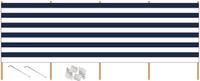 Gebro Strand/camping kunststof windscherm - gestreept wit/blauw - 2,25 meter x 120 cm - incl. haringen en scheerlijnen