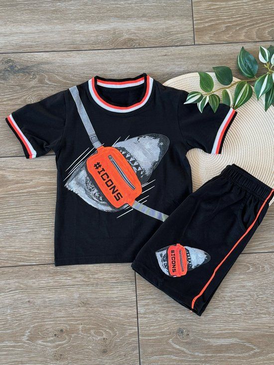 Icon Zomer Set Haai Oranje - Kinderen - Maat 110/116 - Katoen - Korte Mouw