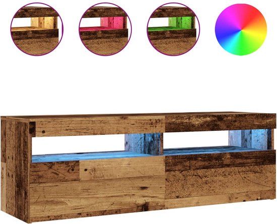 vidaXL Tv-meubel met LED 120x35x40 cm bewerkt hout oud hout