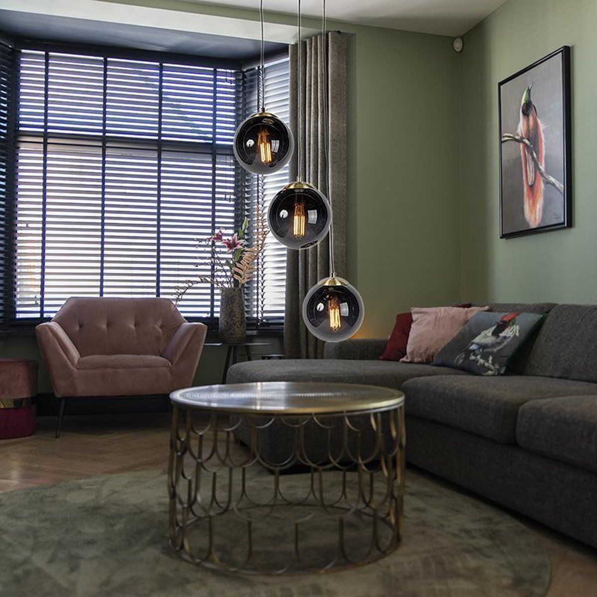 QAZQA Pallon Hanglamp - 3 Lichts - Ø 45 cm - Zwart - Glas