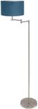 Mexlite Vloerlamp Bella 3881ST Staalkleurig met Blauwe Velours Kap