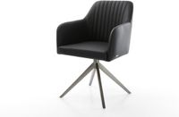 DELIFE Eetkamerstoel Greg-Flex kruisframe breed grafiet echt leer zwart 360° draaibaar rocker-functie pocketveer kern