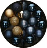 Atmosphera Mini kerstballen - 36x - bleu foncé/or - 3 cm - plastique