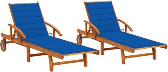 vidaXL Ligstoelen met kussens, massief acaciahout, koningsblauw